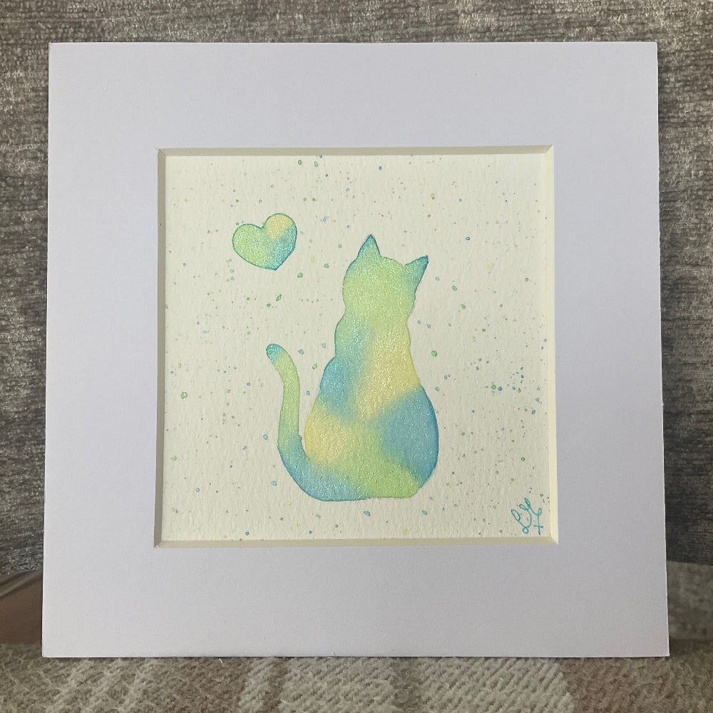“Colourburst’ - Original Cat Watercolour Painting 4” x 4”