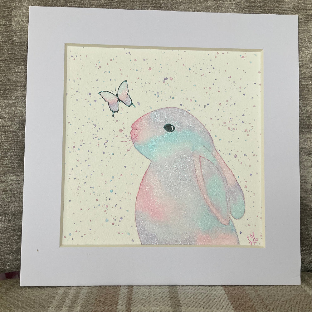 ‘Colourburst’’ Original Bunny Rabbit Watercolour Painting 6” x 6”
