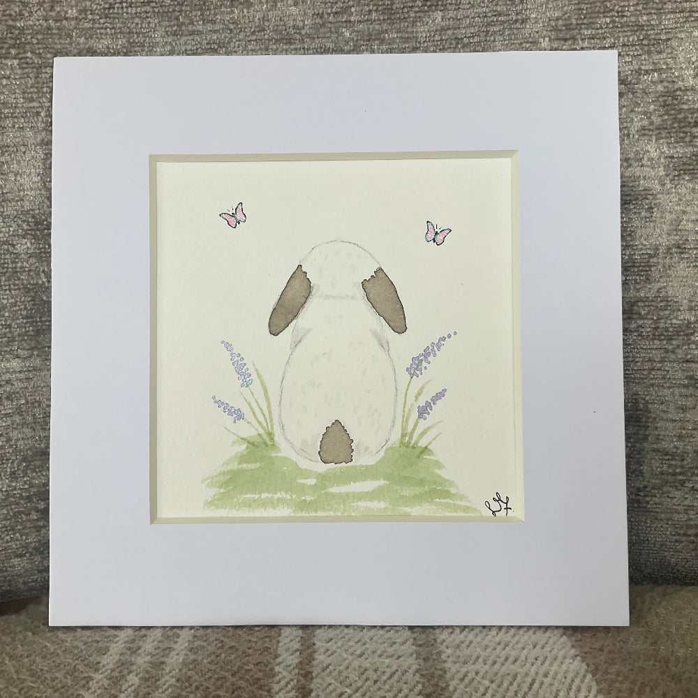 ‘Enchanted Garden’ - Original Lop Eared Bunny Rabbit Watercolour Painting 4” x 4”