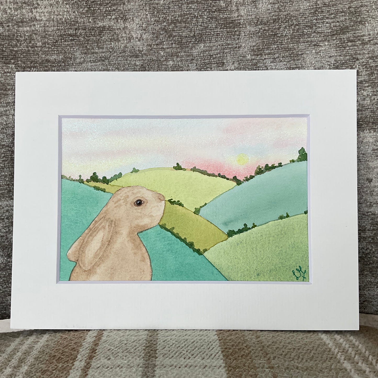 ‘Rainbow Skies’ - Original Bunny Rabbits Watercolour Painting 6” x 4”