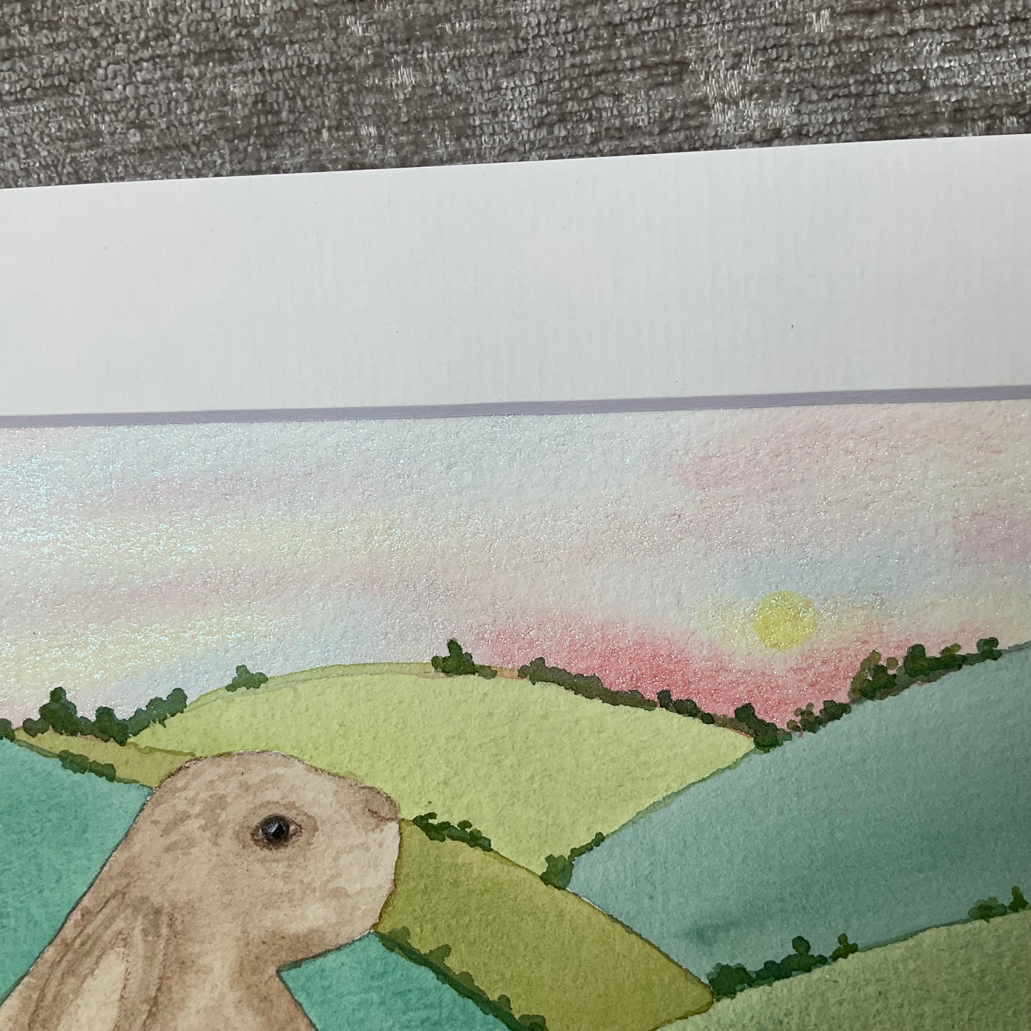 ‘Rainbow Skies’ - Original Bunny Rabbits Watercolour Painting 6” x 4”