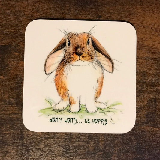 Don’t Worry Be Hoppy Lop Bunny Rabbit Coaster
