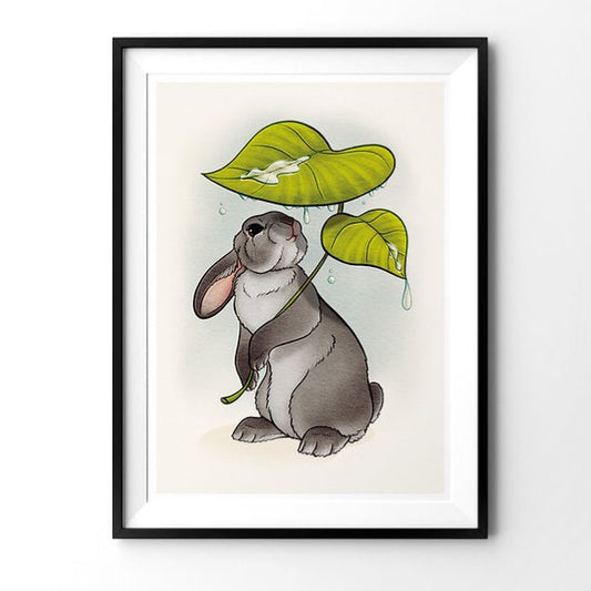 Firlefanz Designs Rainy Day Bunny Rabbit Art Print