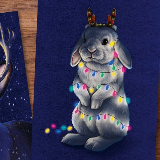 Firlefanz Designs Christmas Lights Bunny Rabbit Postcard