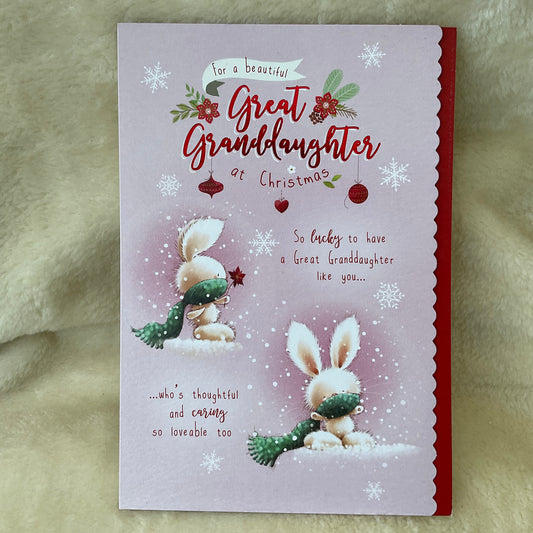 Great Granddaughter Large Bunny Rabbit Christmas Card