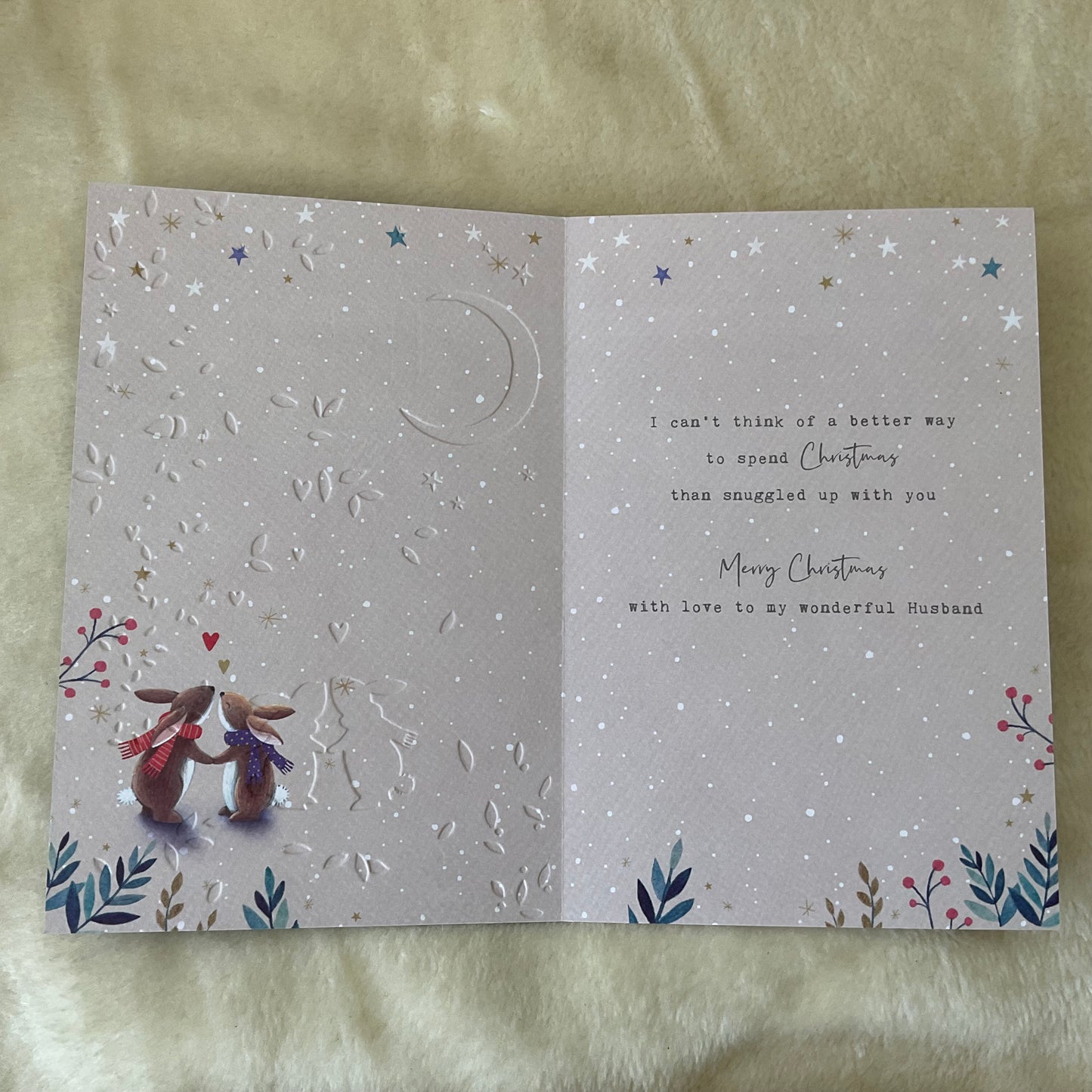 Inside To My Wonderful Husband Bunny Rabbit Large Christmas Card