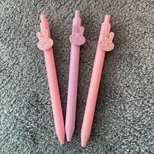 Set Of 3 Glitter Bunny Rabbit Pens