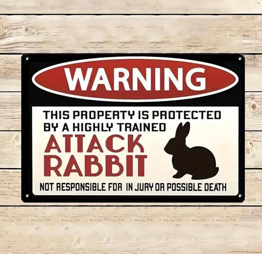 Warning Rabbits Metal Sign - Bunny Creations