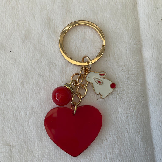 Red Love Heart Bunny Rabbit Keyring - Bunny Creations