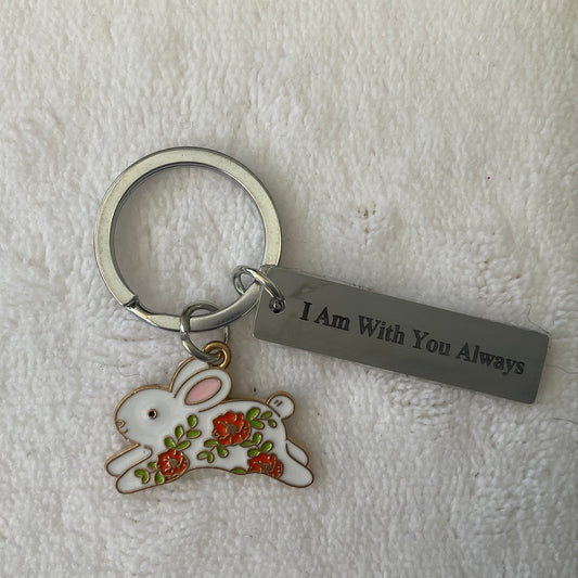 I Am With You Always Leaping Bunny Rabbit Keyring - Bunny Creations