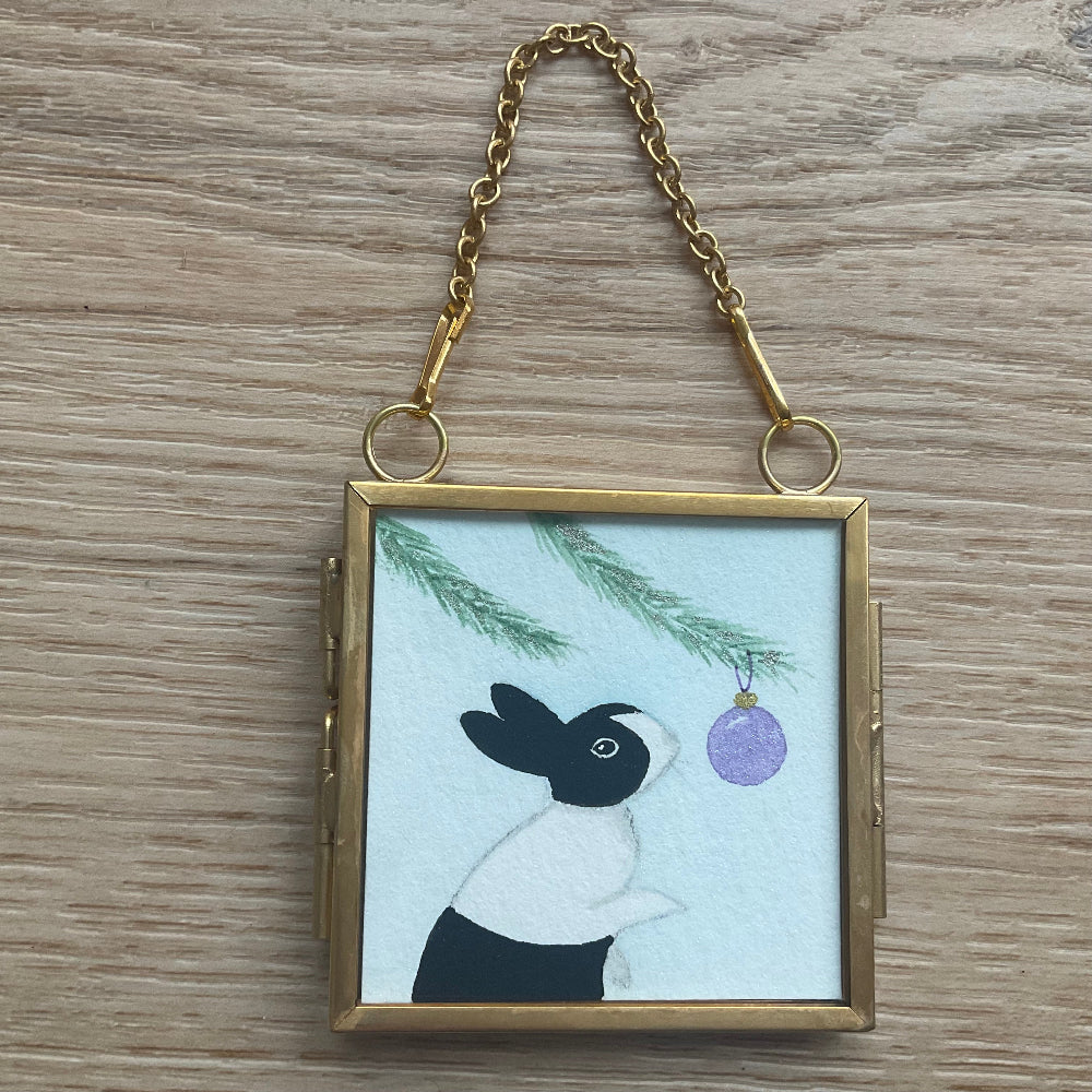 Original ‘Christmas Tree'’ Hanging Decoration- Black Dutch Bunny Rabbit Mini Artwork