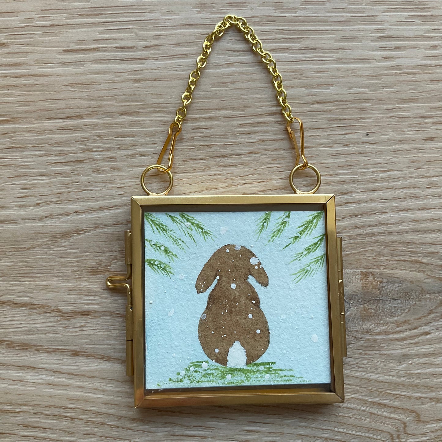 Original ‘Snowbunny ' Hanging Decoration- Brown Bunny Rabbit Mini Artwork