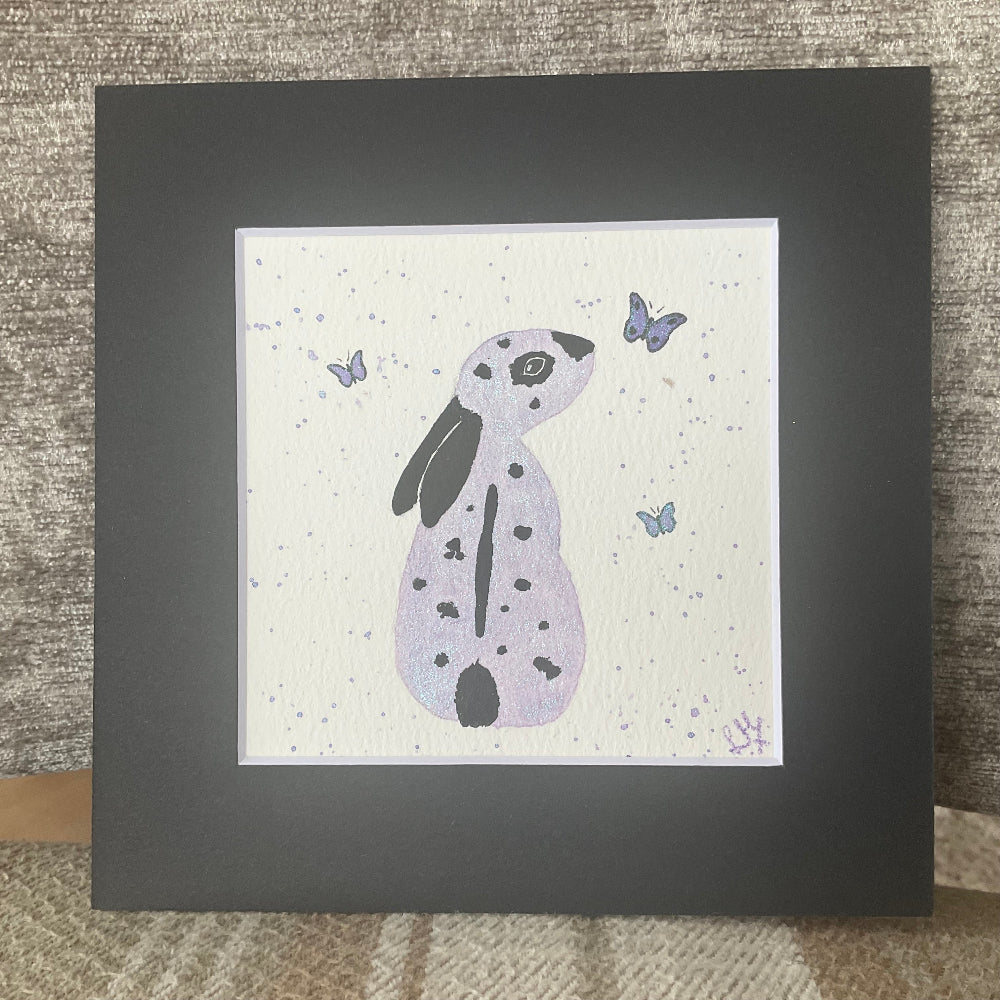 ‘Colourburst’ - Original English Spot Bunny Rabbit Watercolour Painting 4” x 4”