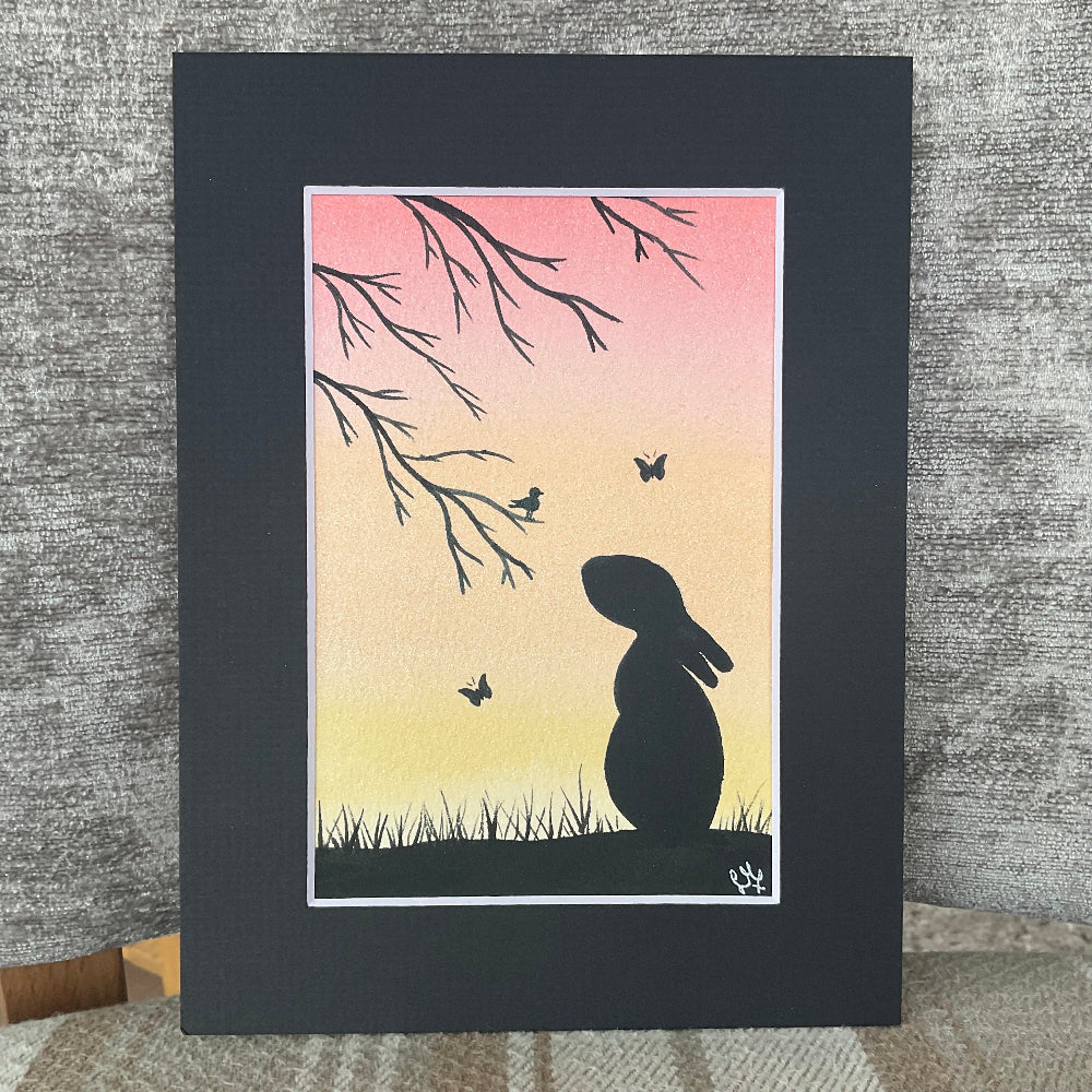 Tranquil Bunny Sunrise - Original Watercolour Painting 6” x 4”