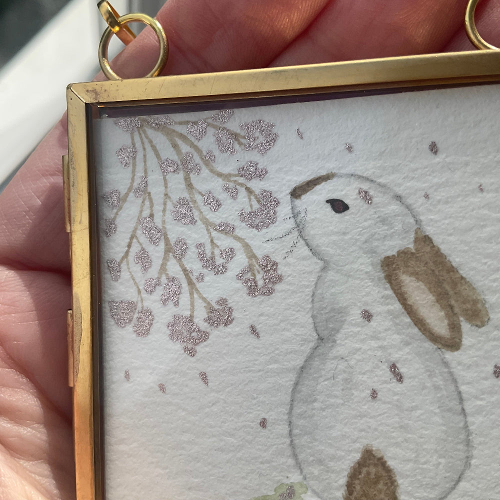Close up Original ‘Binky’s Blessing’’ Hanging Decoration- Bunny Rabbit Mini Artwork