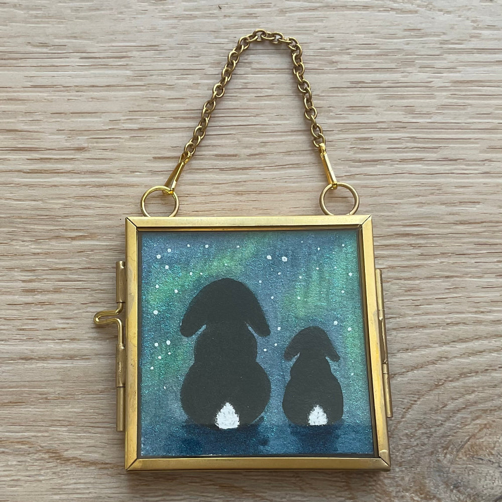 Original black lop bunny art decoration painting titled The Aurora Binkialis