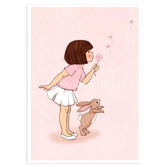 Belle & Boo Bunny Dandelion Postcard