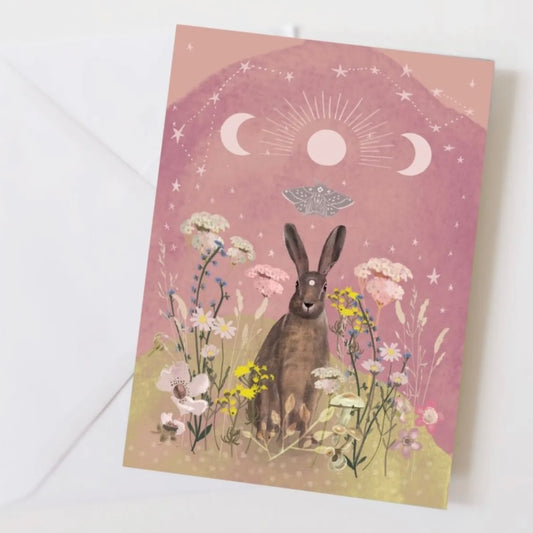 Moon Phase Hare Greetings Card