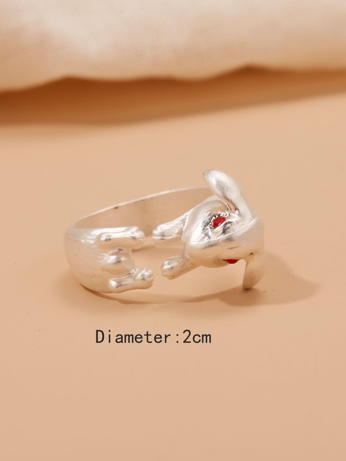 Adjustable Lop Eared Bunny Rabbit Rhinestone Silver Ring - Bunny Creations