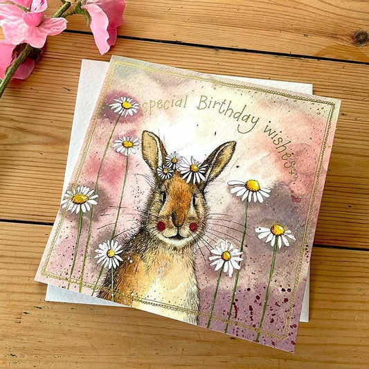Alex Clark Rabbit & Daisies Birthday Card - Bunny Creations