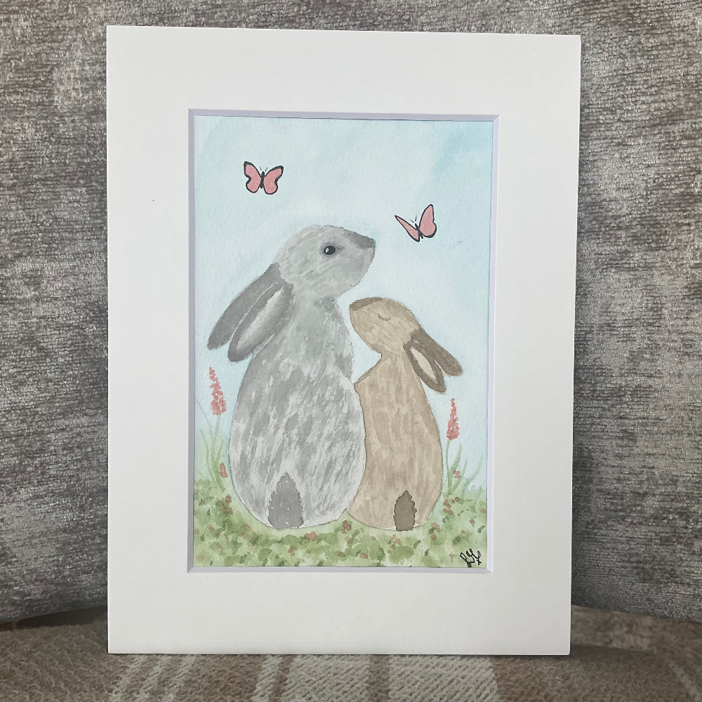 ‘Love Bunnies’ - Original Bunny Rabbit Watercolour Painting  6” x 4”