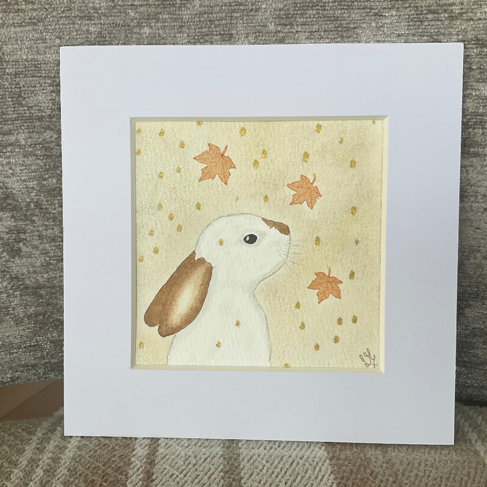 ‘Autumn Days’ - Original Bunny Rabbit Watercolour Painting  4” x 4”