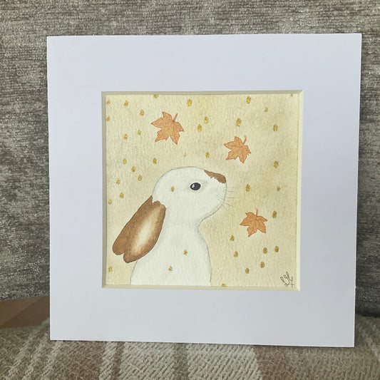 ‘Autumn Days’ - Original Bunny Rabbit Watercolour Painting  4” x 4”