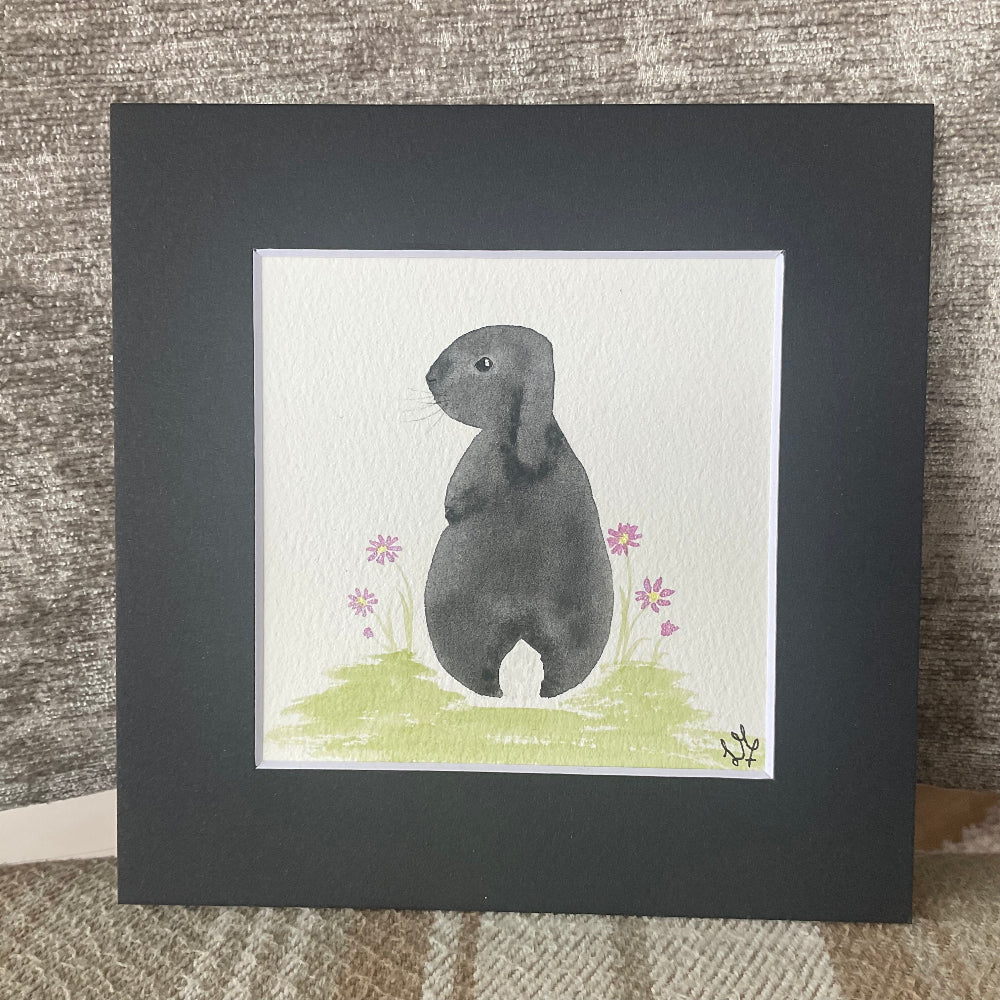 ‘Enchanted Garden’ - Original Lop Eared Bunny Rabbit Watercolour Painting  4”x 4” 