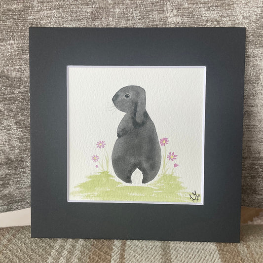 ‘Enchanted Garden’ - Original Lop Eared Bunny Rabbit Watercolour Painting  4”x 4” 