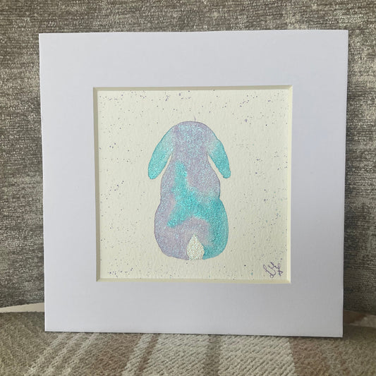 ‘Colourburst’ - Original Lop Bunny Rabbit Watercolour Painting 4” x 4”