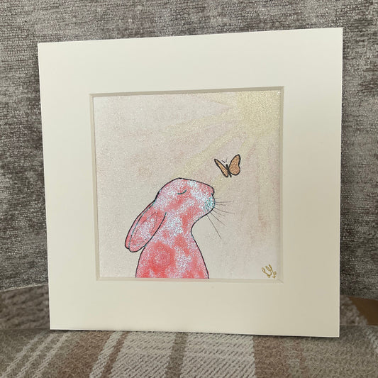 ‘Bring me Sunshine’ - Original Bunny Rabbit Glistening Watercolour Painting  4” x 4”