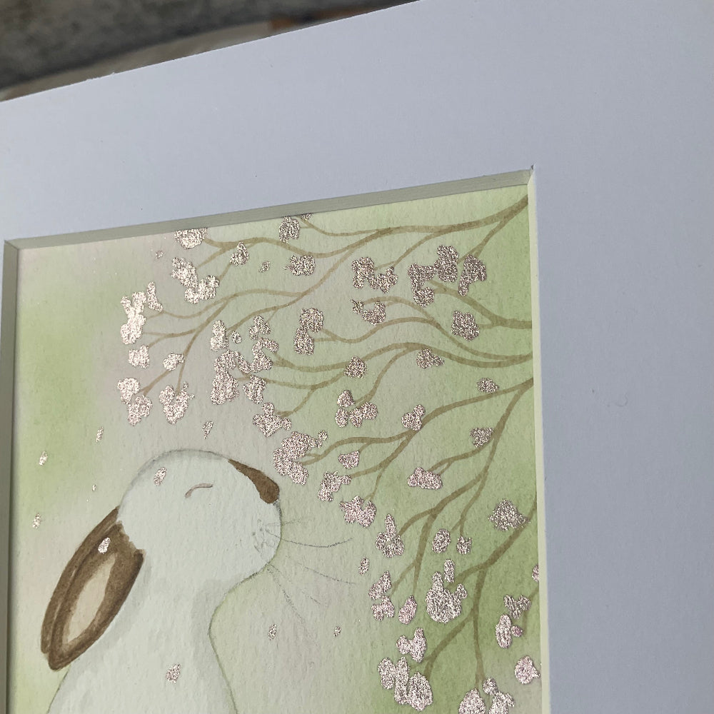‘Binky Blessings’’ - Original Bunny Rabbit Watercolour Painting  4” x 4”