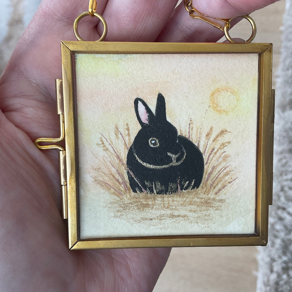 Close Original ‘Golden Sunrise’ Hanging Decoration- Netherland Dwarf Bunny Rabbit Mini Artwork