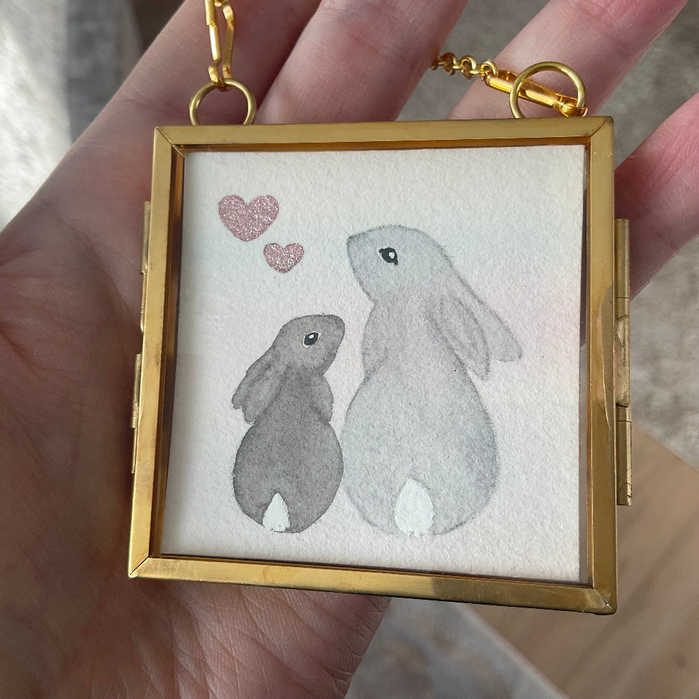Close up Original ‘Love You’ Hanging Decoration- Bunny Rabbit Mini Artwork 