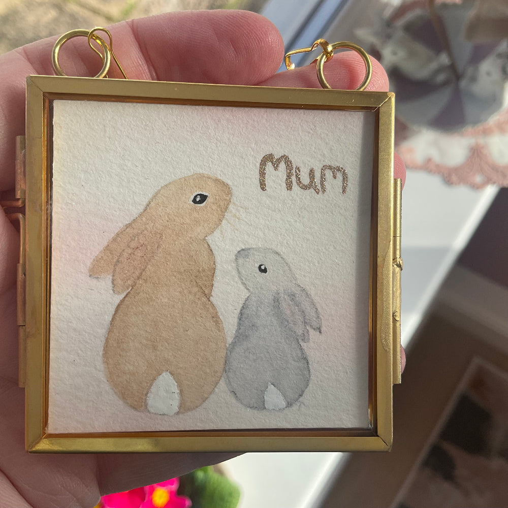 Close up Original ‘Mum’ Hanging Decoration- Bunny Rabbit Mini Artwork