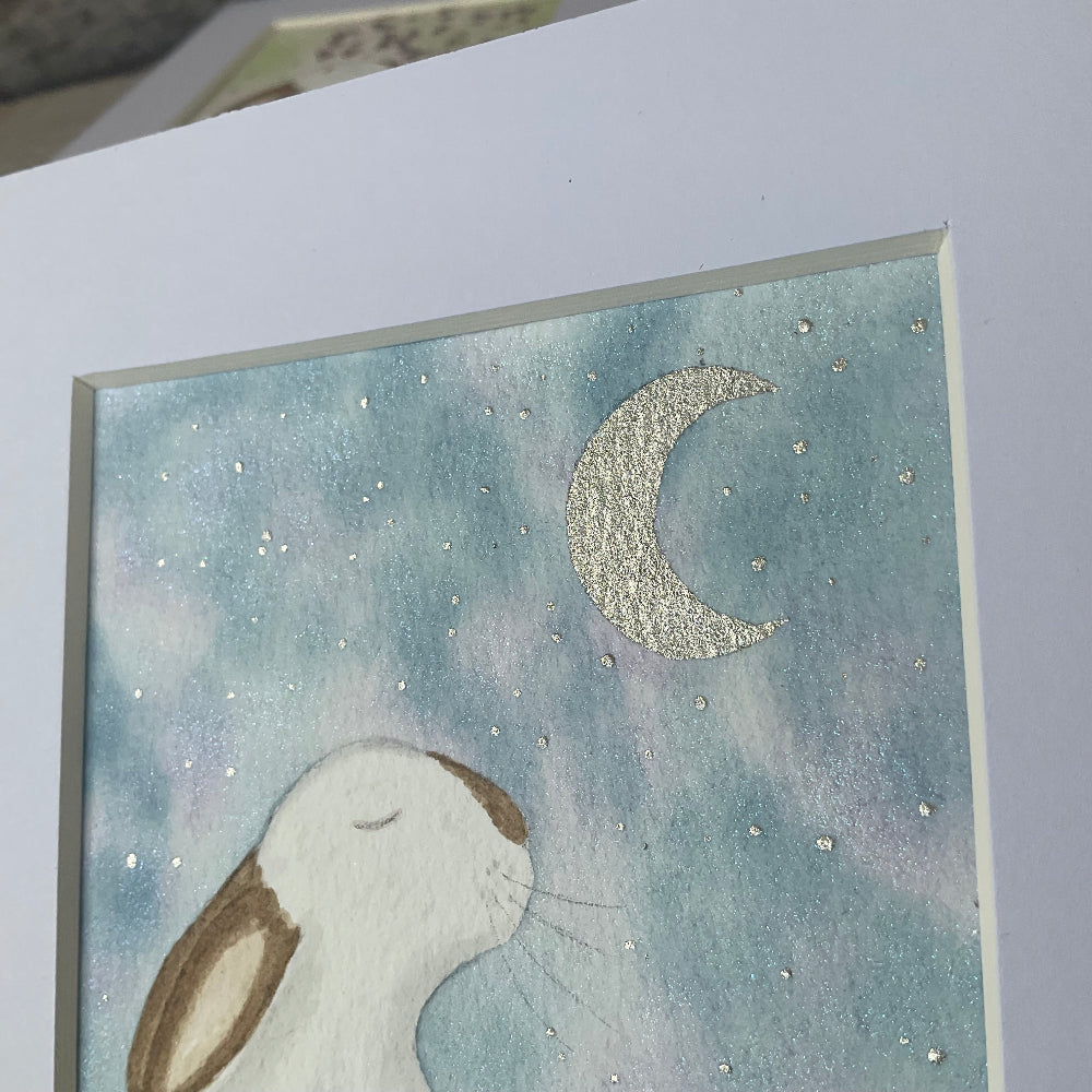 ‘Binky Blessings’’ - Original Bunny Rabbit Watercolour Painting  4” x 4”