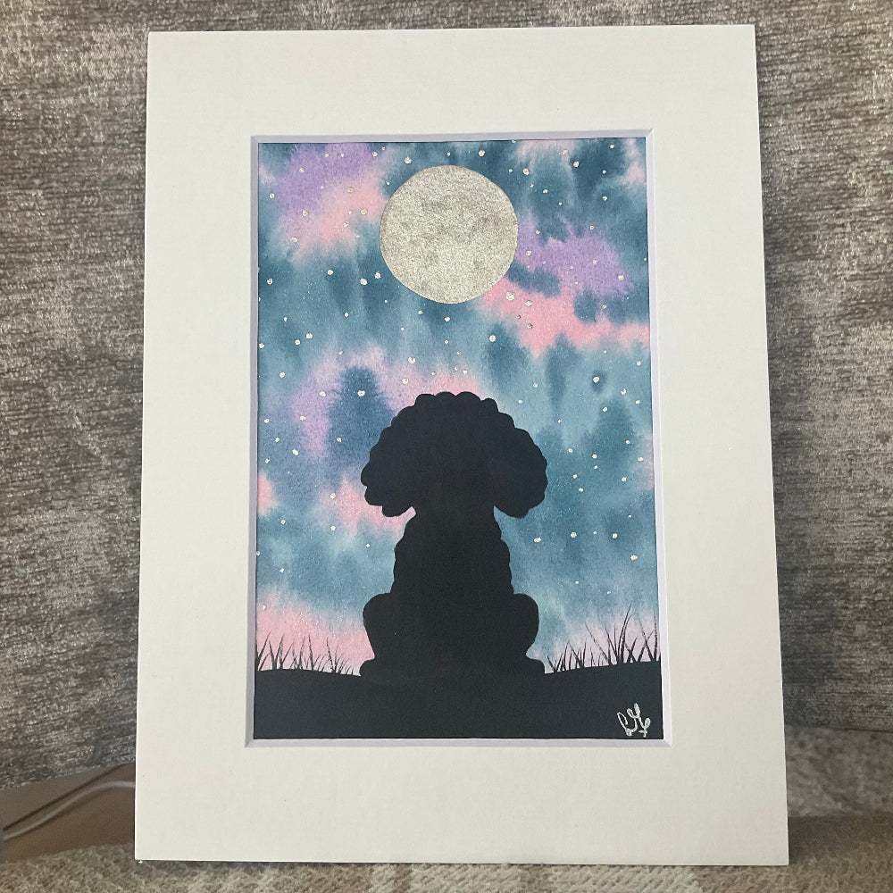 ‘Moongazing ’  - Original Dog Watercolour Painting  6” x 4”