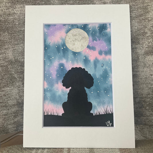 ‘Moongazing ’  - Original Dog Watercolour Painting  6” x 4”