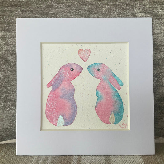 ‘Colourburst’ - Original Bunny Rabbit Watercolour Painting 4” x 4”