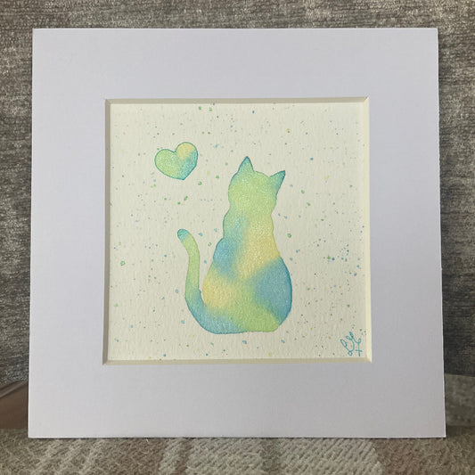 “Colourburst’ - Original Cat Watercolour Painting  4” x 4”