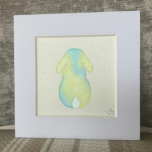 ‘Colourburst’ - Original Lop Bunny Rabbit Watercolour Painting 4” x 4”