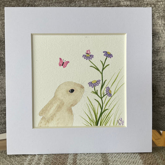 ‘Daisy Daisy’ - Original Brown Bunny Rabbit Watercolour Painting  4” x 4”