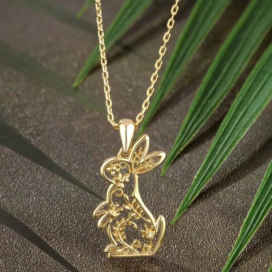 Gold Floral Bunny Rabbit Necklace