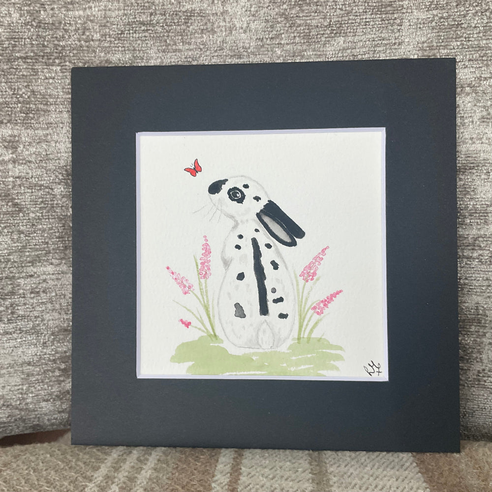 ‘Enchanted Garden’ - Original English Spot Bunny Rabbit Watercolour Painting  4” x 4”