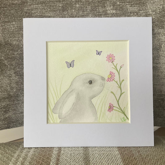 ‘Daisy Daisy’ - Original Grey Bunny Rabbit Watercolour Painting