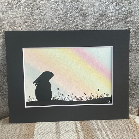 ‘Over The Rainbow’ - Original Bunny Rabbit Watercolour Painting  6” x 4”