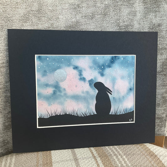 ‘ Moon Gazing’  - Original Bunny Rabbit Watercolour Painting  7” x 5