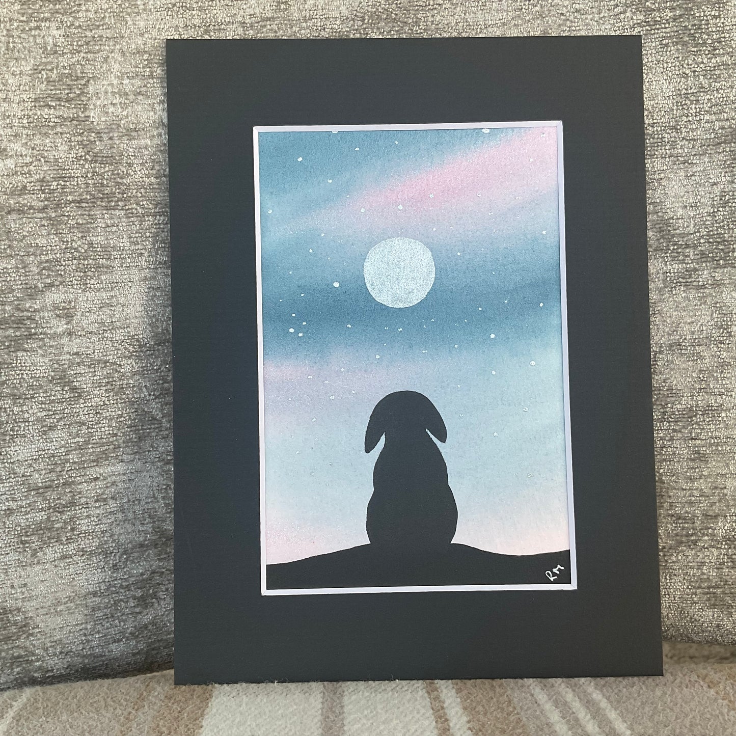 ‘Moon Gazing’  - Original Lop Eared Bunny Rabbit Watercolour Painting  6" x 4"