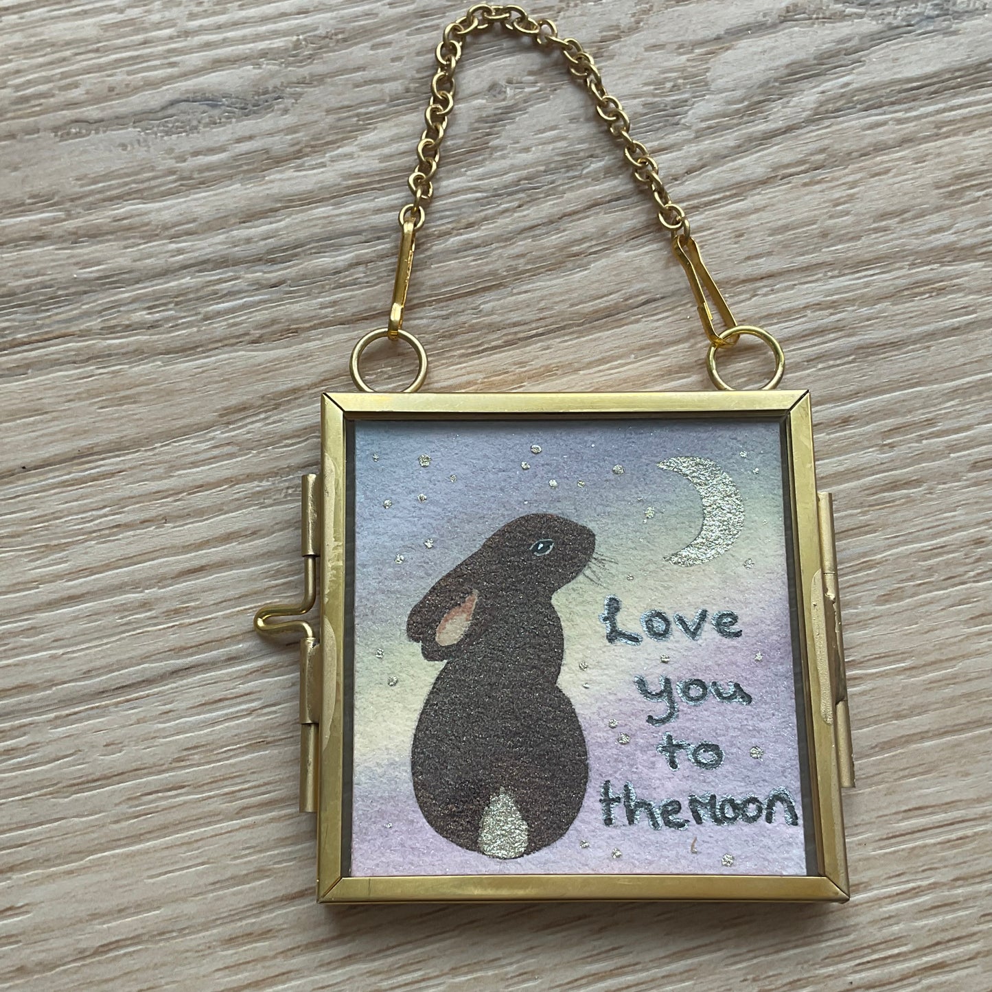 Original ‘Love You To The Moon’ Hanging Decoration- Brown Bunny Rabbit Mini Artwork