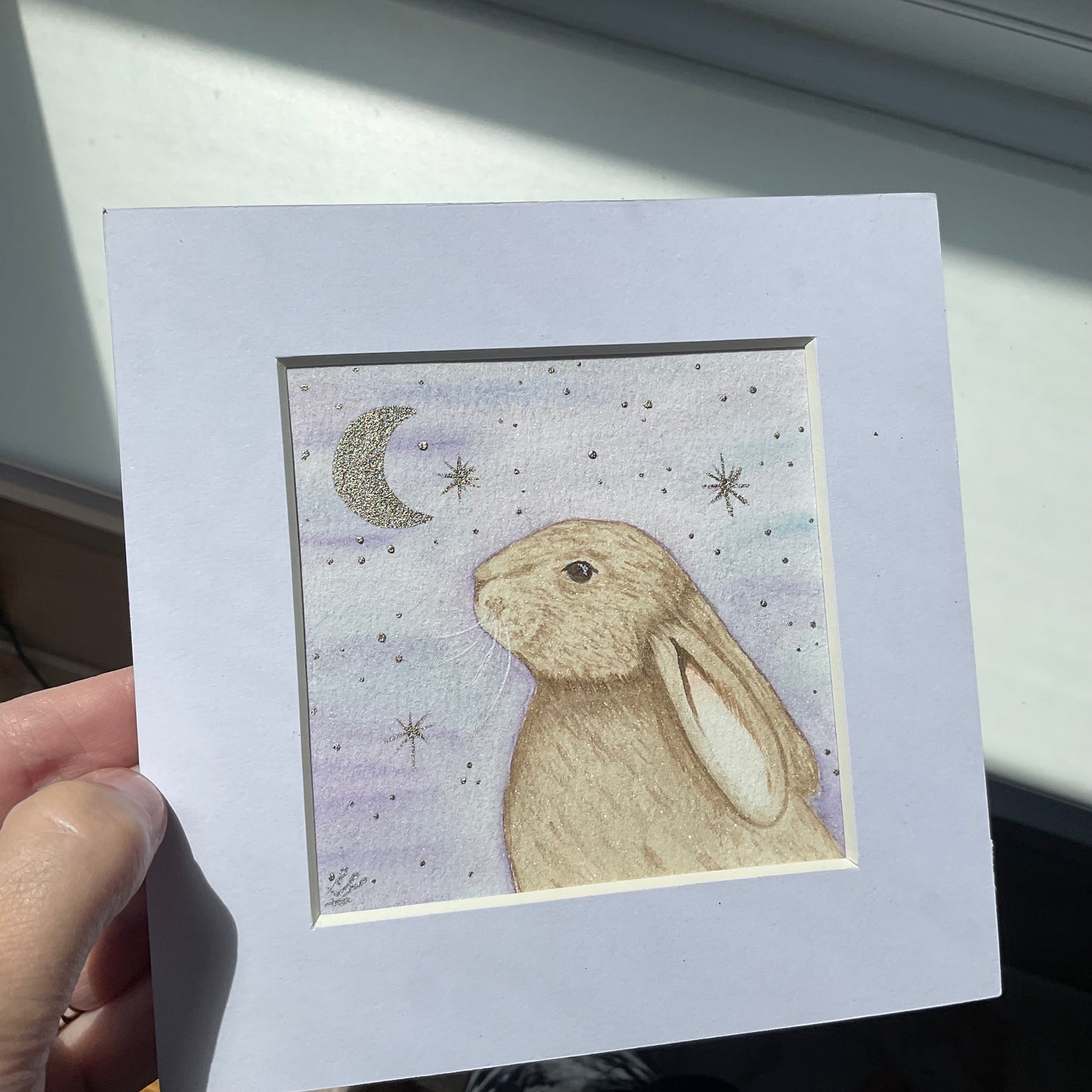 ‘Stardust’ - Original Brown Bunny Rabbit Watercolour Painting  4” x 4”